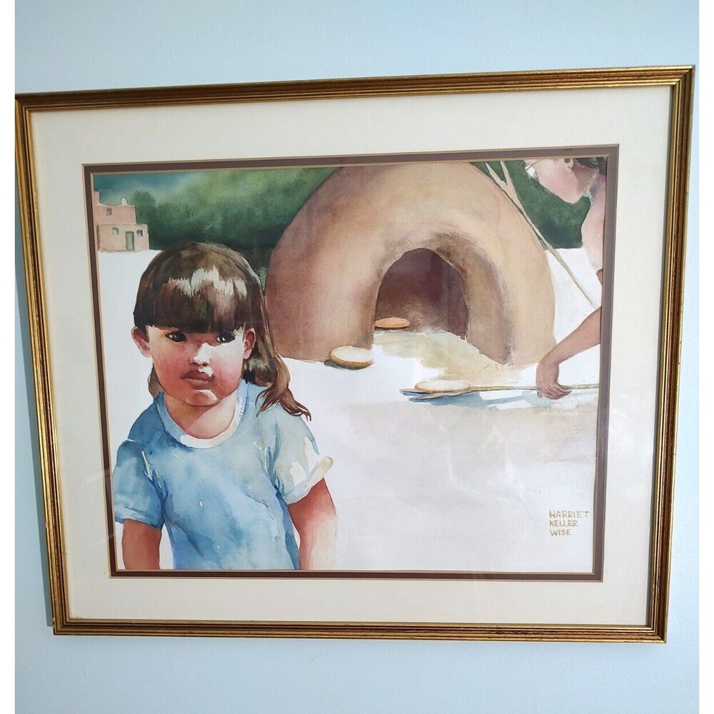 Original Harriet Keller Wise MOMMA is BAKING BREAD Water Color Painting 21"x18"